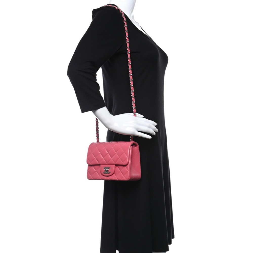 CHANEL pink lambskin square mini bag